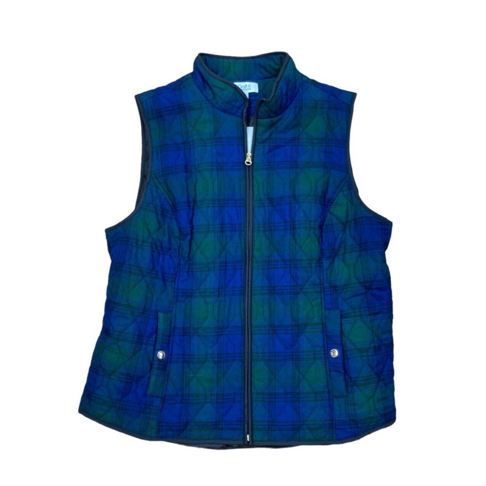 New Croft & Barrow Classic Quilted Vest Womens Large Blue Green Zip Up Fall $49